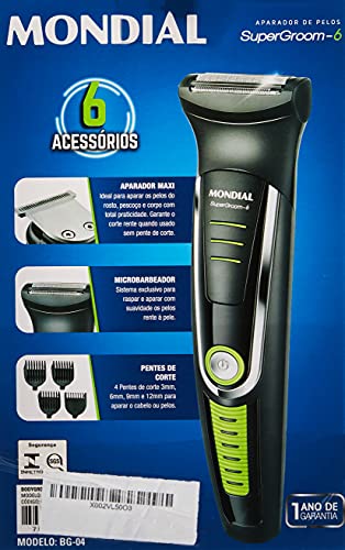 Aparador de Pelos Super Groom 06, Mondial, Preto/Verde, 6W, Bivolt