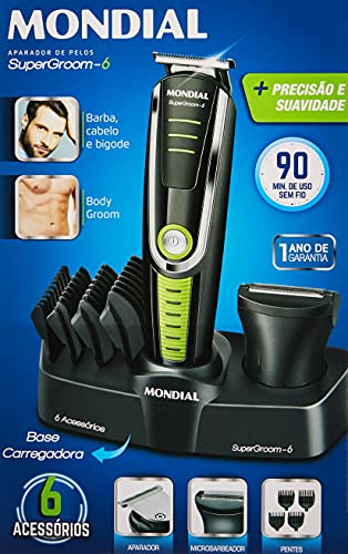 Aparador de Pelos Super Groom 06, Mondial, Preto/Verde, 6W, Bivolt