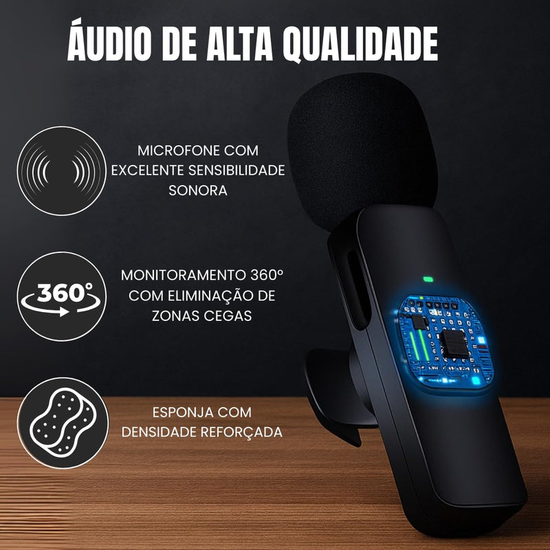 Kit Microfone de Lapela Profissional Sem Fio Altamente Sensivel Com 2 Entradas Almplamente Compativeis (Tipo C e IOS) Podcast, Youtubers, Influencer e TikTok Com Redução de Ruidos