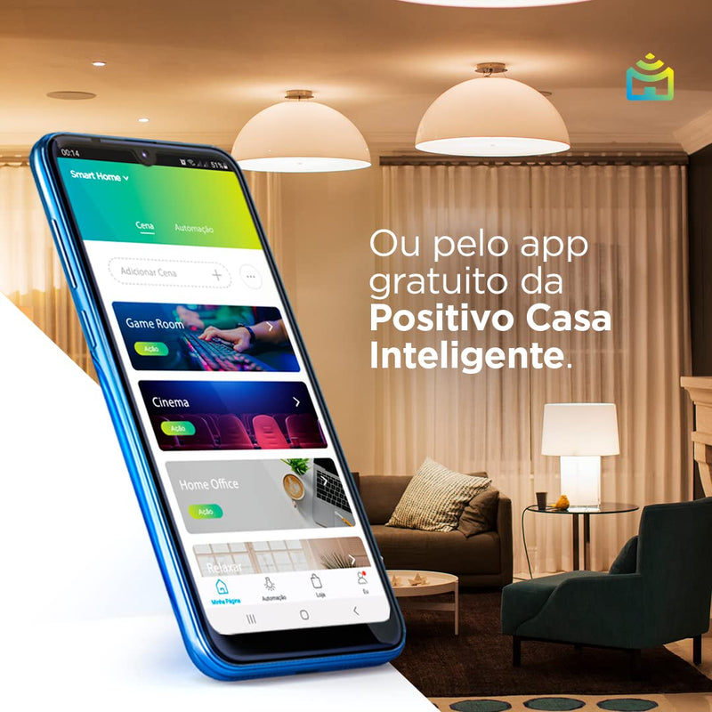 Smart Lâmpada Wi-Fi Positivo Casa Inteligente, Iluminação Branca (Quente e Fria) e RGB (Até 16 Milhões de Cores), 9W